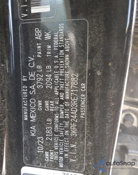 2024 Kia Forte Lx from USA, damaged, VIN 3KPF24AD3RE717882
